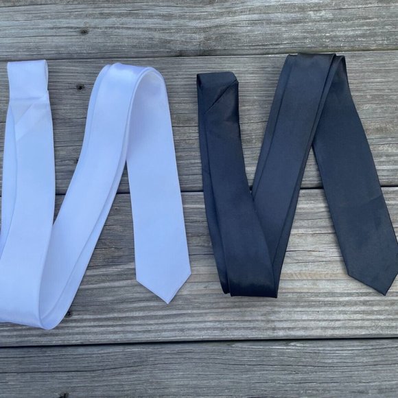 Other - Lot of 2 Ties Black and White Slim Fit Necktie Skinny Fashion Ties